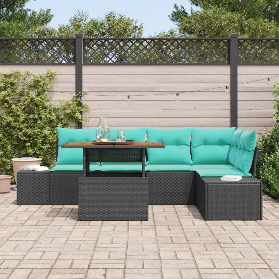 vidaXL Tuin Sofa Set 6 st Zwart Poly riet, foto 3
