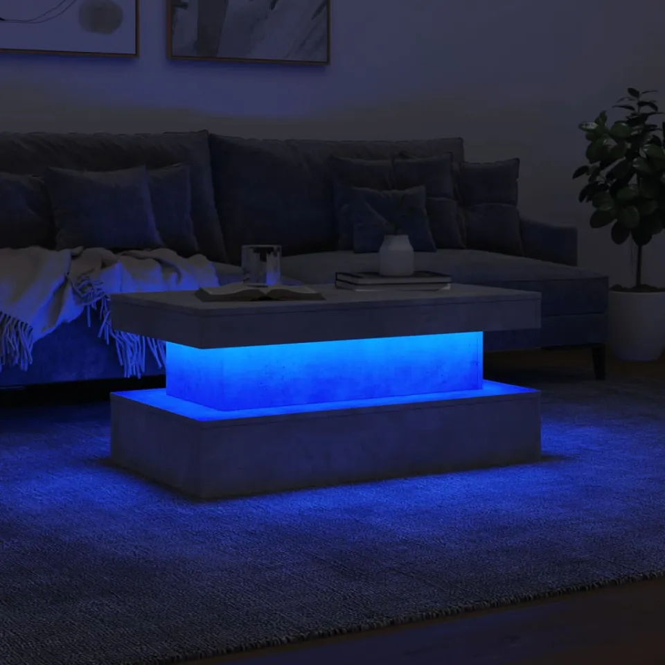 vidaXL Salontafel met LED-verlichting 90x50x40 cm betongrijs grijs, foto 4