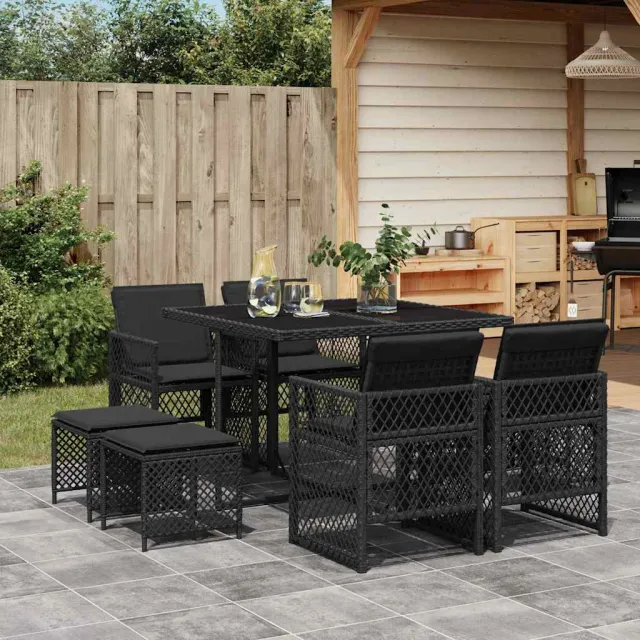 vidaXL 9-delige Tuinset poly rattan zwart, foto 2
