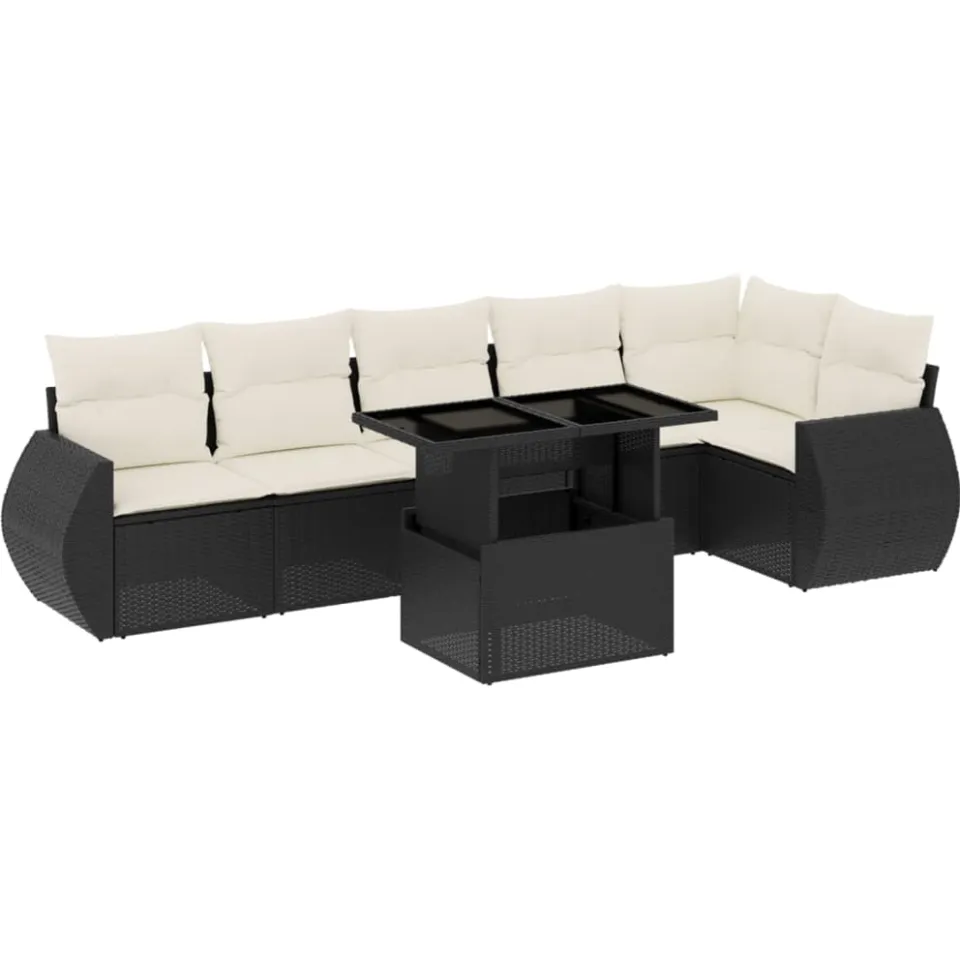 vidaXL 7-delige Loungeset met kussens poly rattan zwart, foto 3