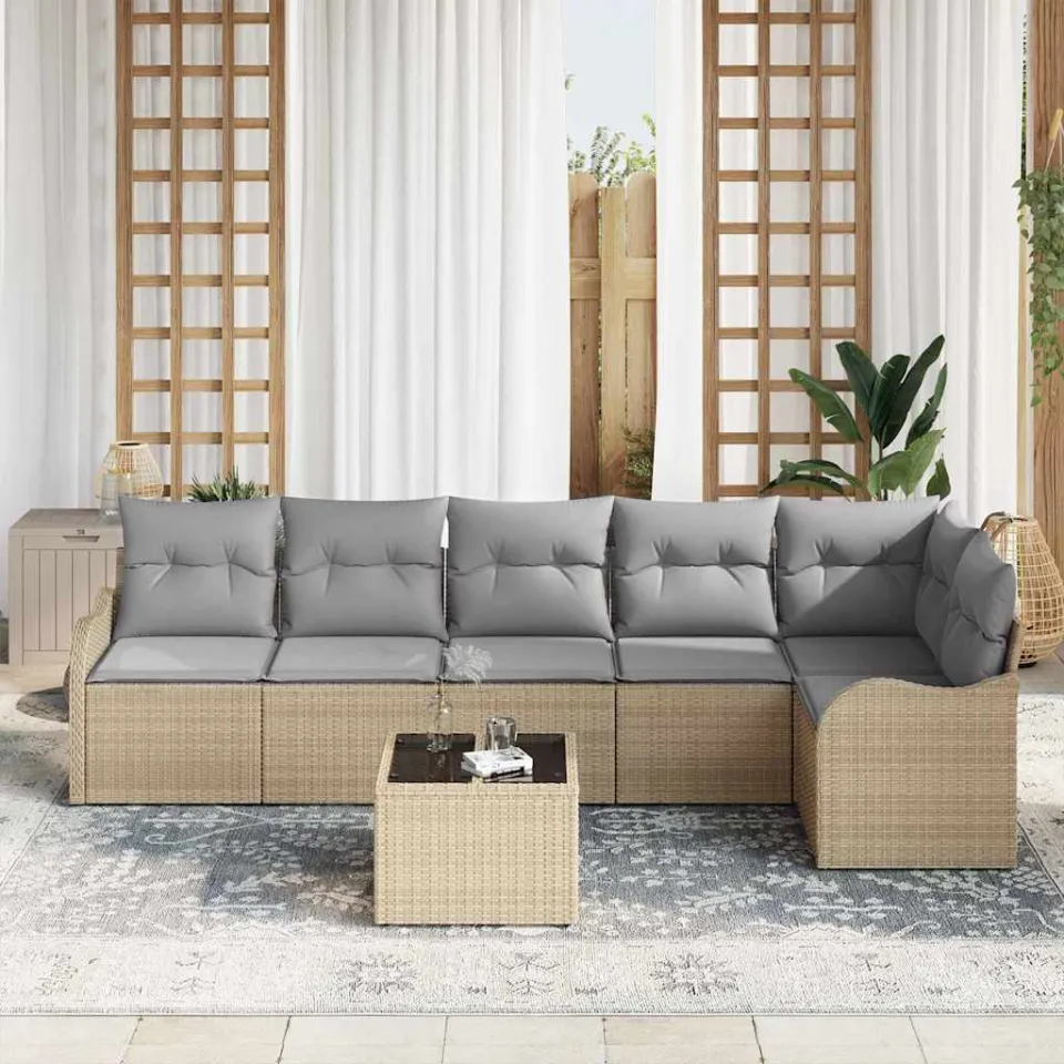 vidaXL Tuin Sofa Set 7 st Beige poly rattan, foto 3