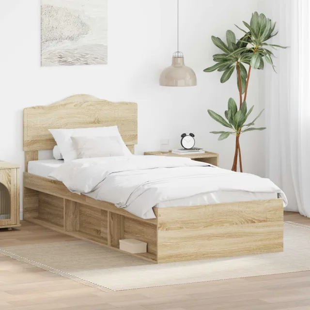 vidaXL Bedframe met hoofdeinde Sonoma 100 x 200 cm Massief grenenhout Bruin