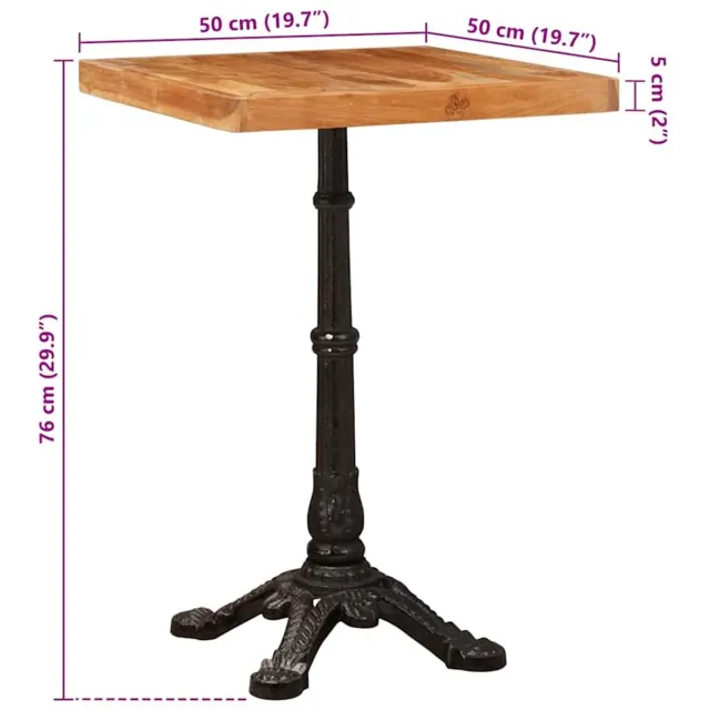 vidaXL Bistrotafel - 50 - x - 50 - x - 76 - cm - Massief - Acacia - Hout - Bruin - Vierkant