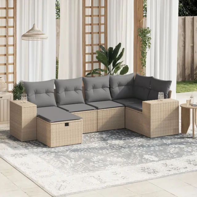 vidaXL 6-delige Loungeset met kussens poly rattan gemengd beige, foto 2
