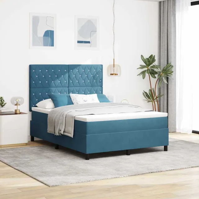 vidaXL LED Box Spring Bed met matras Donkerblauw 160 x 200 cm Fluweel