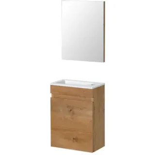 Aquazuro Fonteinmeubelset Napoli - Inclusief Wastafel En Spiegel - Softclose - Naturel Eiken - 39,4x21,7x52cm Hout eiken
