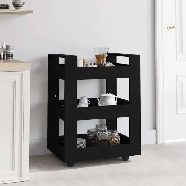 vidaXL Keukentrolley 60x45x80 cm bewerkt hout zwart, foto 2