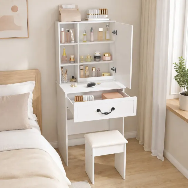 CHICFURN Kaptafel - Dimbare LED-spiegel - 4 lades - Wit