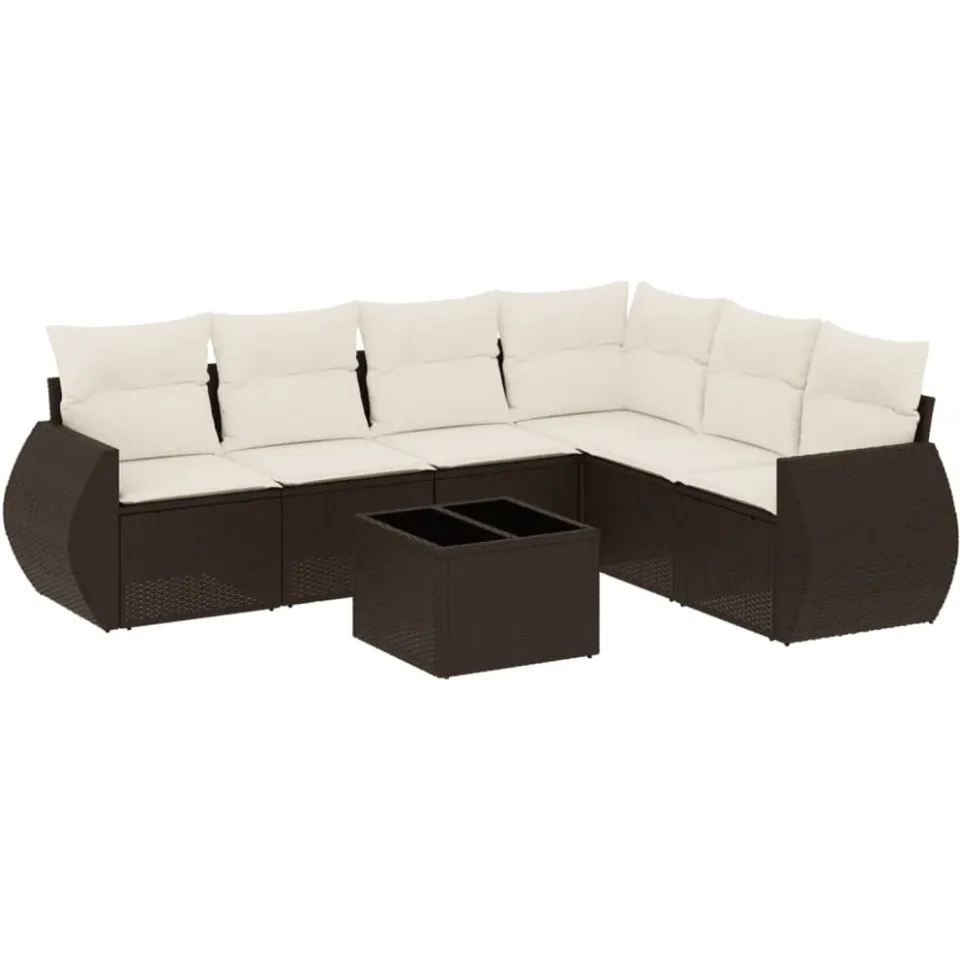 vidaXL 7-delige Loungeset met kussens poly rattan bruin, foto 3