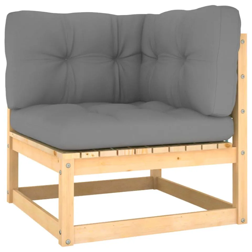 vidaXL 4-delige Loungeset met kussens massief grenenhout grijs, foto 4