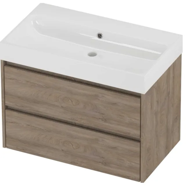 Proline Podium Badmeubelset Polystone Loft Zonder Kraangat 80x46x62 cm Glans Wit Raw Oak Eiken