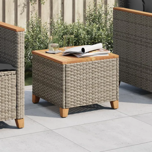 vidaXL Tuintafel 45x45x37 cm poly rattan en acaciahout grijs, foto 2