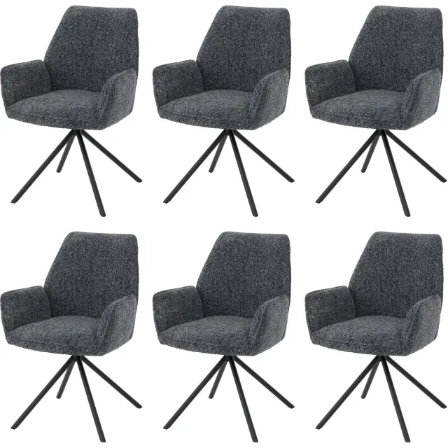 MCW Set van 6 eetkamerstoelen MCW-G67, draaibaar, automatische positie-instelling, metaal, chenille (410 g/m²) ~ onderstel zwart, donkergrijs