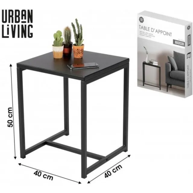 Urban Living MADISON - Moderne vierkante bijzettafel van zwart metaal - 40 x 40 x H50 cm