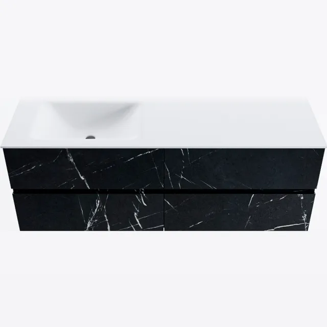 Mondiaz VICA 140cm badmeubel onderkast Marquina 4 lades. Wastafel CLOUD links zonder kraangat, kleur Talc.