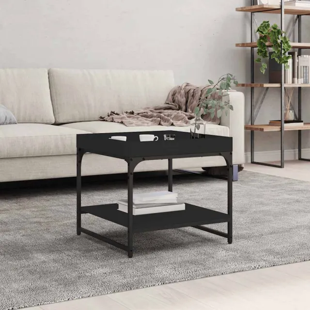 vidaXL Salontafel 49,5x49,5x45 cm bewerkt hout zwart, foto 2