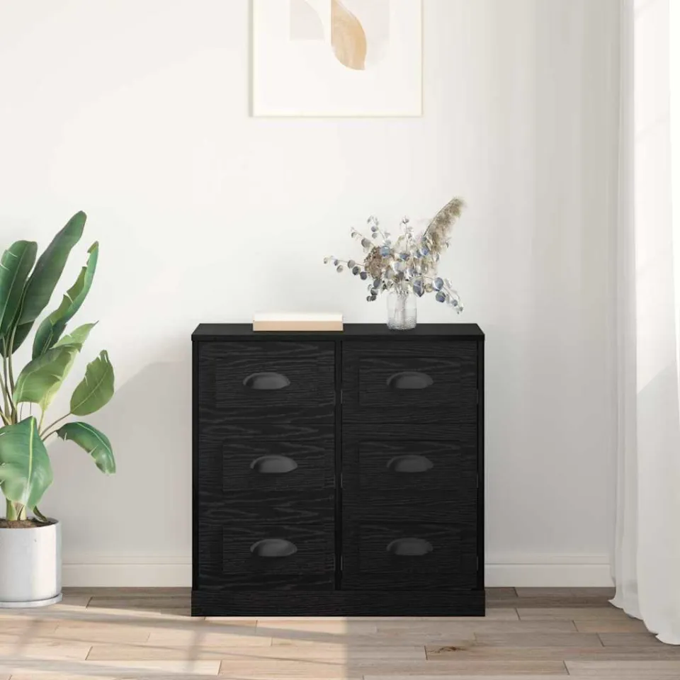 vidaXL Dressoir Zwart Eiken 70 x 35,5 x 67,5 cm Bewerkt hout, foto 4