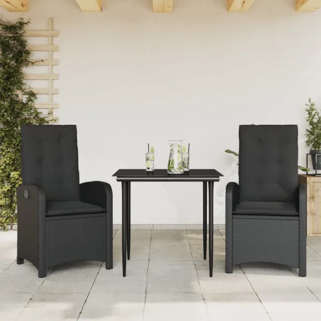 vidaXL 3-delige Tuinset met kussens poly rattan zwart, foto 2