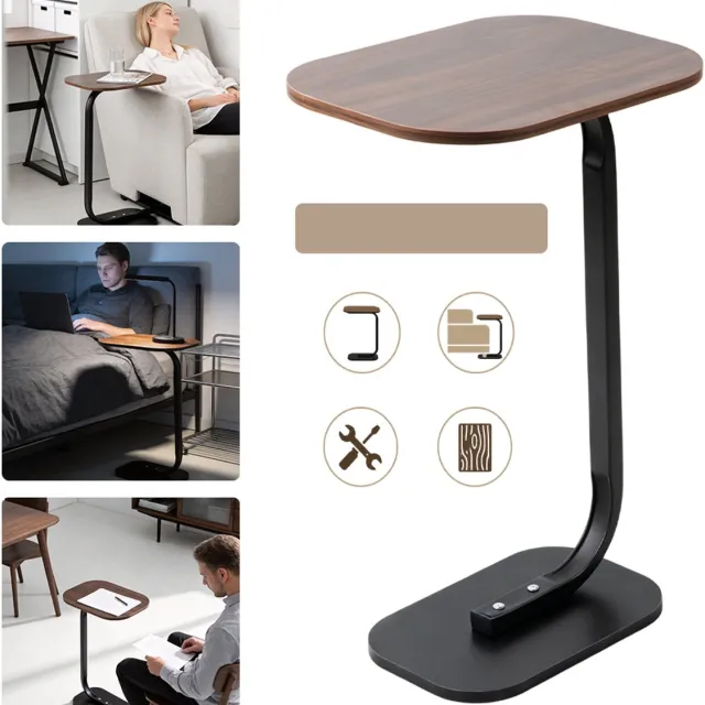 CHOOLY C-Vormige Bijzettafel Voor Woonkamer Slaapkamer En Studeerkamer – MDF Eenvoudig Te Monteren Ruimtebesparend Laptopbureau – Onmisbaar Voor Studentenkamers En Andere Ruimtes in De Woonkamer – Walnoot