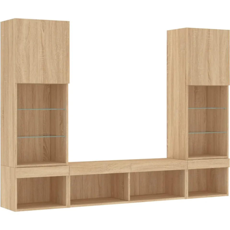 vidaXL 5-delige Tv-wandmeubelset met LED bewerkt hout sonoma eiken Bruin