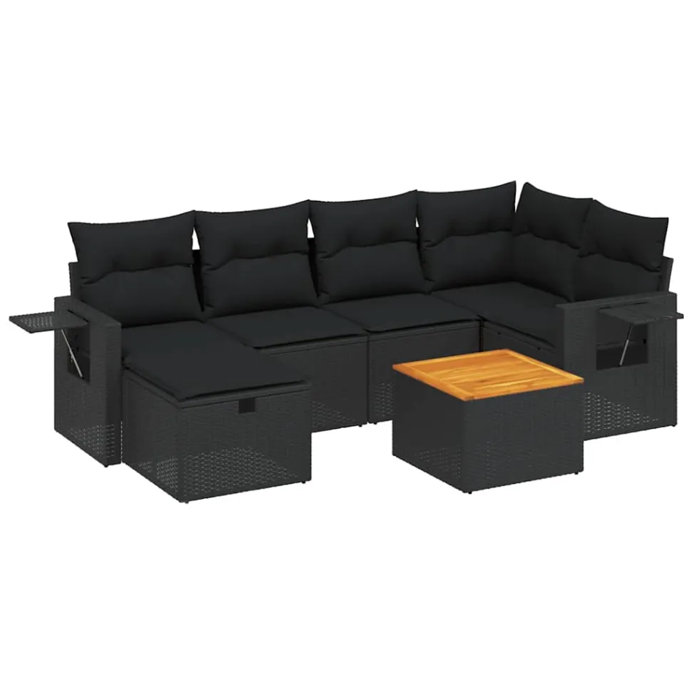 vidaXL 7-delige Loungeset met kussens poly rattan zwart, foto 3