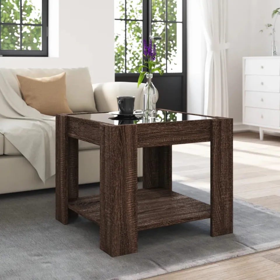 vidaXL Salontafel met LED 53x53x45 cm bewerkt hout bruin eikenkleurig, foto 4