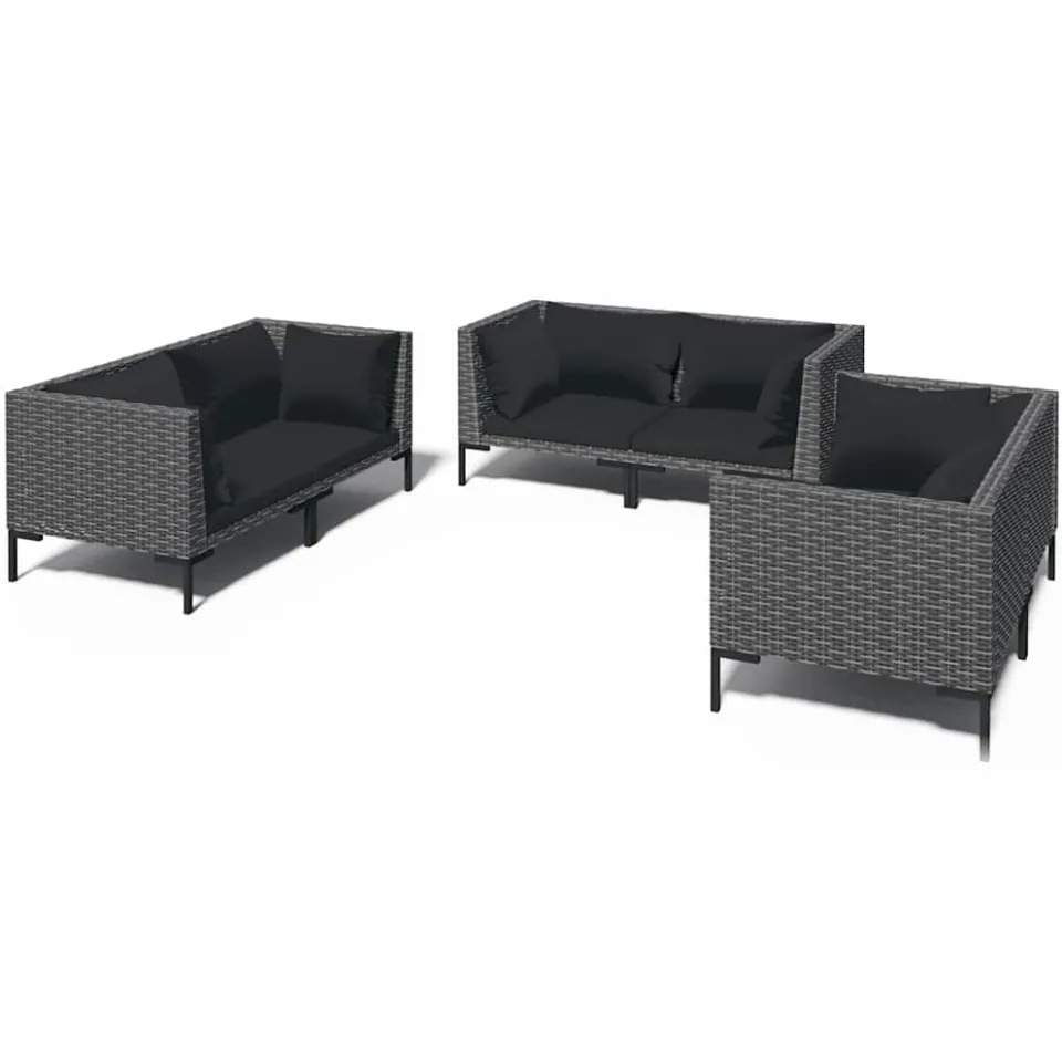 vidaXL 6-delige Loungeset met kussens poly rattan donkergrijs