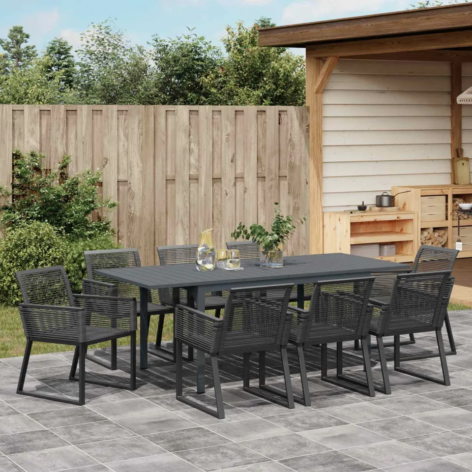 vidaXL Tuin eettafelset 9 st Zwart poly rattan, foto 3