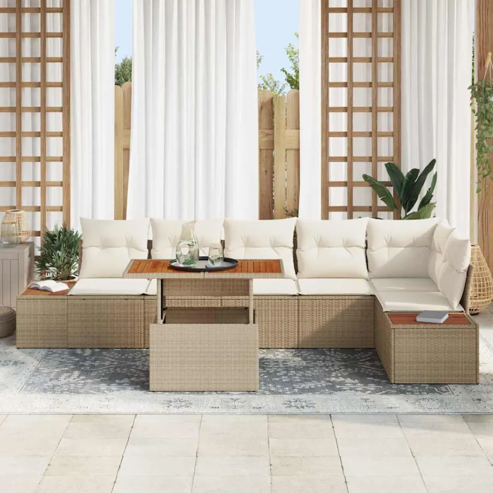 vidaXL Tuin Sofa Set 7 st Beige Poly riet, foto 3