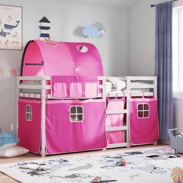 vidaXL Stapelbed met gordijnen 80x200 cm grenenhout roze