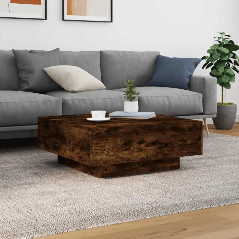 vidaXL Salontafel 80x80x31 cm bewerkt hout gerookt eikenkleurig, foto 2