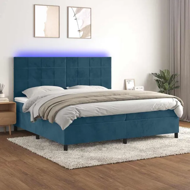 vidaXL Boxspring met matras en LED fluweel donkerblauw 200x200 cm blauw