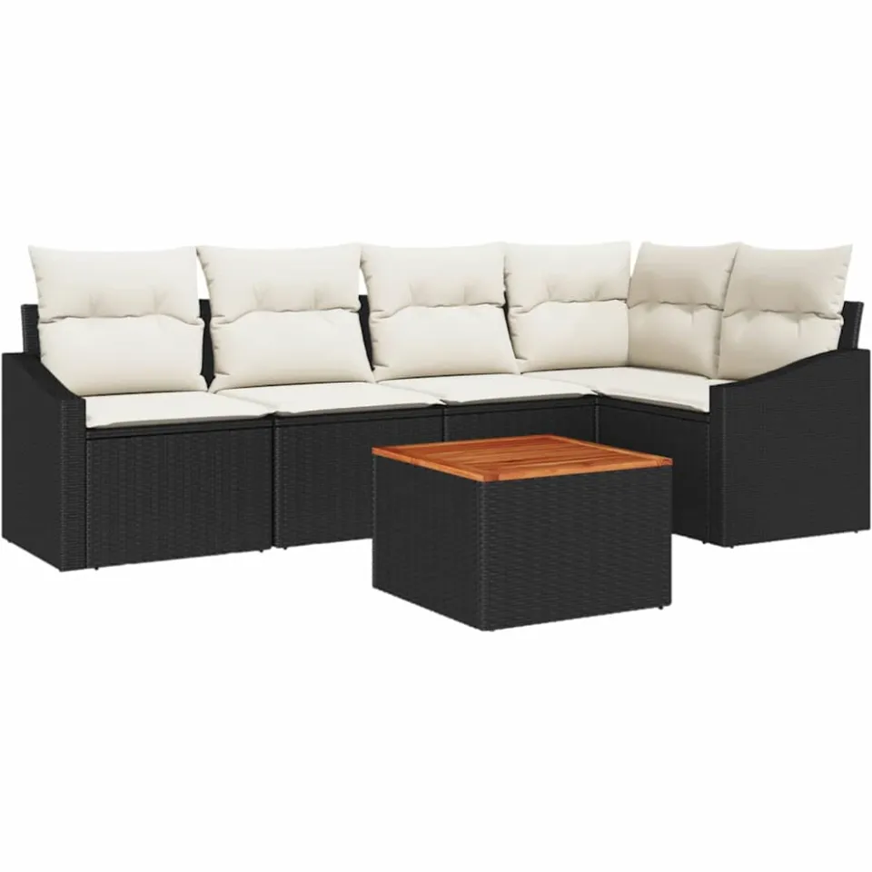 vidaXL Tuinbankenset 6 st Zwart en Crème poly rattan