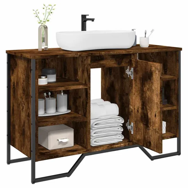 vidaXL Wastafelkast 91x35x60 cm bewerkt hout gerookt eikenkleurig Bruin