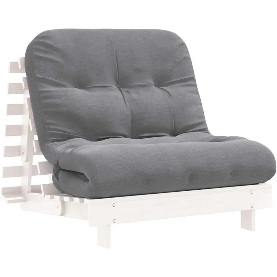 vidaXL Futon slaapbank met matras 90x206x11 cm massief grenenhout wit