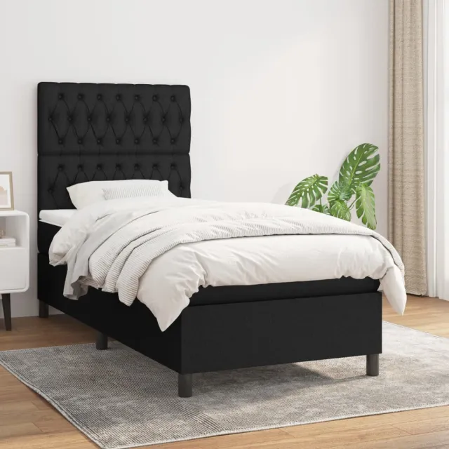 vidaXL Boxspring met matras stof zwart 90x200 cm