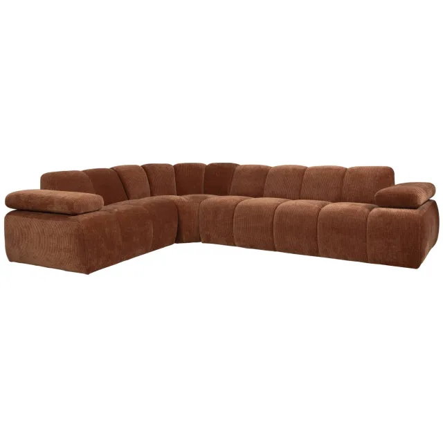 WOOOD Mojo Hoekbank Links - Ribstof - Roest Bruin - 74x310x230 rust brown