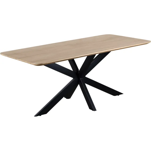 QUVIO Eettafel Sofia - Rechthoekig - Stalen kruispoot - FSC®-gecertificeerd mangohout - 180x90 cm - Naturel