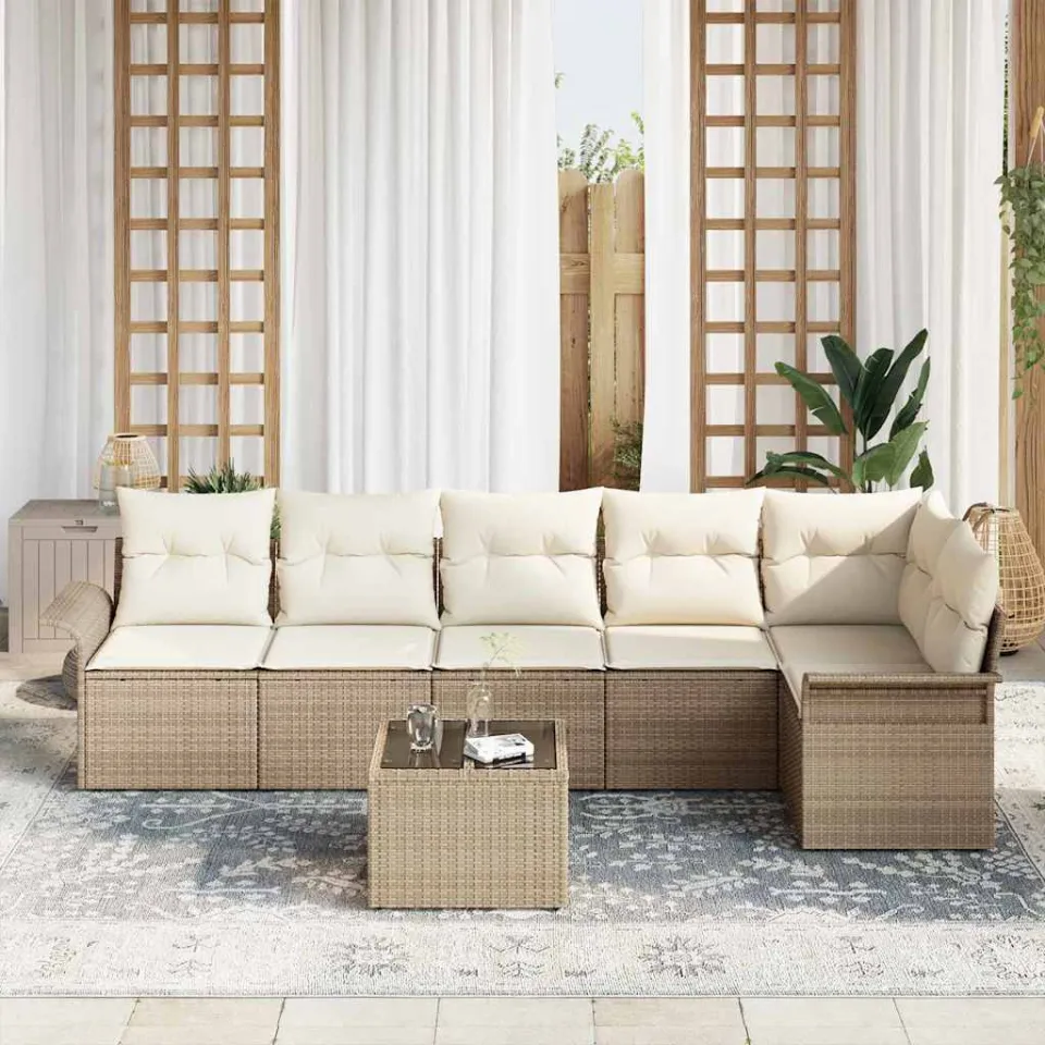 vidaXL Tuin Sofa Set 7 st Beige poly rattan, foto 3