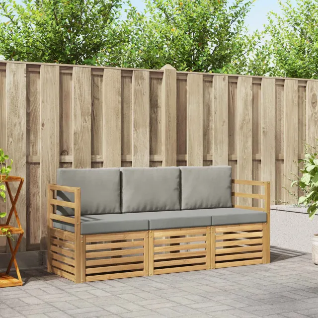 vidaXL Buiten bankenset 3 st 3-zits Wit en Lichtgrijs Polyester