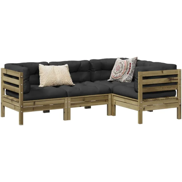 vidaXL 4-delige Loungeset met kussens geïmpregneerd grenenhout bruin