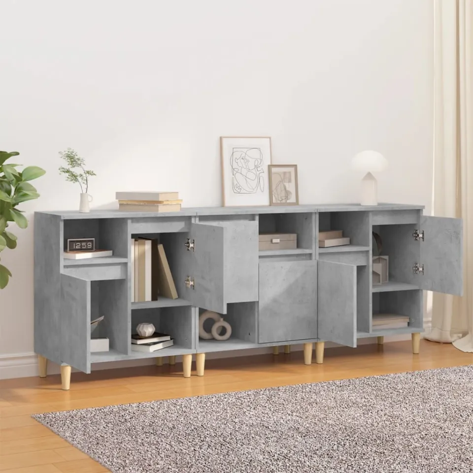 vidaXL Dressoirs 3 st 60x35x70 cm bewerkt hout betongrijs grijs, foto 3