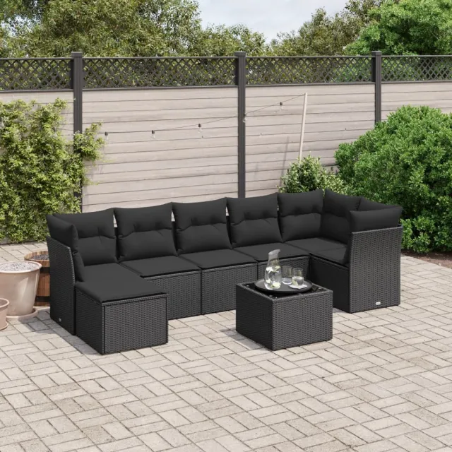 vidaXL 8-delige Loungeset met kussens poly rattan zwart, foto 2