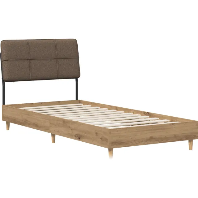 vidaXL Eenpersoonsbed met hoofdbord Artisan eiken en taupe 90 x 200 cm Bruin