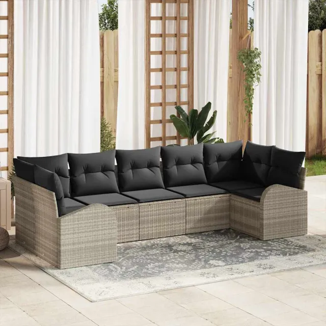 vidaXL Tuin Sofa Set 7 st 7-zits Lichtgrijs poly rattan, foto 2