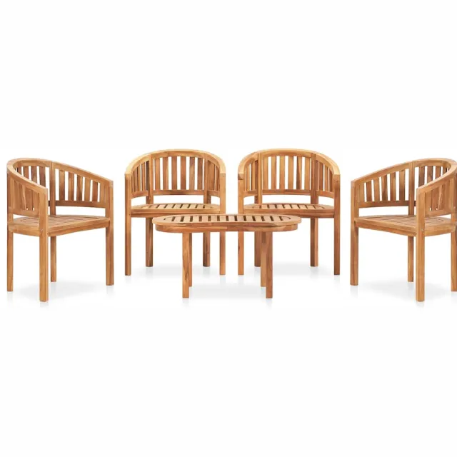 vidaXL 5-delige Loungeset banaanvormig massief teakhout Bruin