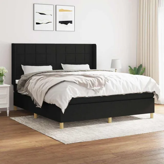 vidaXL Boxspring met matras stof zwart 160x200 cm