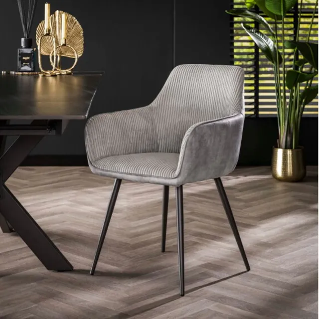 Meubelplaats Eetkamerstoel Kreta Ribstof - Zilverkleurig | Meubelplaats - eetkamerstoelen set van 2 Naturel
