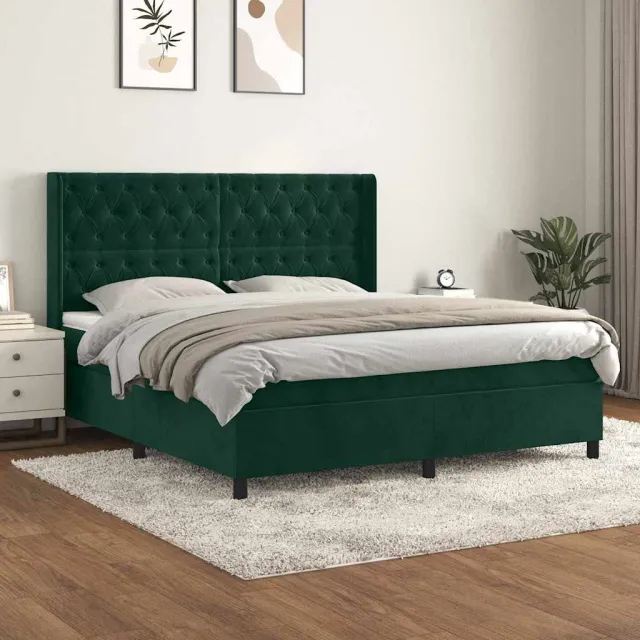 vidaXL Boxspring met matras fluweel donkergroen 180x200 cm groen