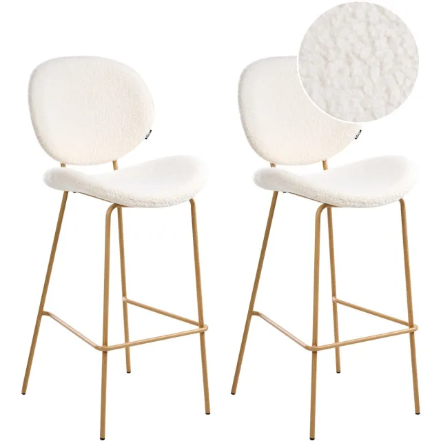 Beliani LUANA - Barstoel set van 2 - Wit/Lichtbruin - Bouclé